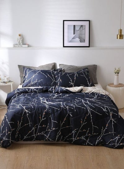 Buy Reversible Comforter set of 4 pieces 220*240cm Twigs Design Blue and Off White Color. in UAE