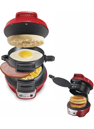 Buy Breakfast Electric Sandwich Maker Maker Red, Aluminum Nonstick Electric Hamburger Machine ,  Electric Indoor Grill , with Egg Cooker Ring, Ready In 5 Minutes , for Croissants, Mini Waffles in UAE