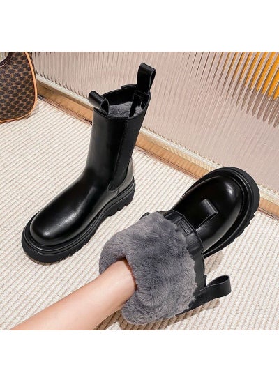 Buy 2023 Chunky Chelsea Boots WomenBlack fleece-lined Black fleece-lined in UAE