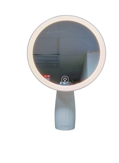 Buy Elegant Round LED Vanity Mirror with Cream Tapered Stand - Modern Illuminated Makeup Mirror for Stylish Interiors in UAE