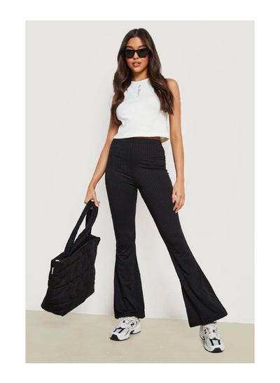 Buy Basics High Waisted Ribbed Flared Trousers in UAE