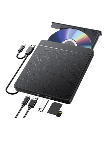 اشتري External DVD Drive, External CD DVD Drive for laptop Windows 11 10, USB 3.0 and Type-C Portable CD DVD +/-RW ROM Drive Reader Burner Rewriter with SD TF Slot & USB Ports, Slim DVD/CD Player (Black) في الامارات