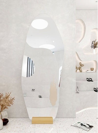 Buy Modern Design Full Length Mirror Borderless Standing Hanging Large Bedroom Mirror Floor Mirror Dressing Mirror Wall-Mounted Mirror with Wood Base 50 x 160 Centimeter in Saudi Arabia