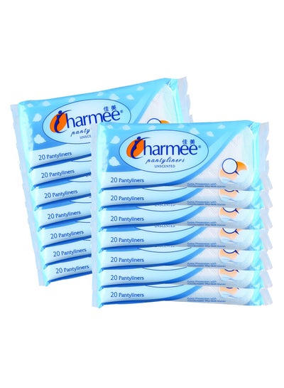 Buy Charmee Pantyliners Unscented with Extra Protection and Comfortable Dry Soft Cover (Each Pack 20 Pantyliners) (14). in UAE