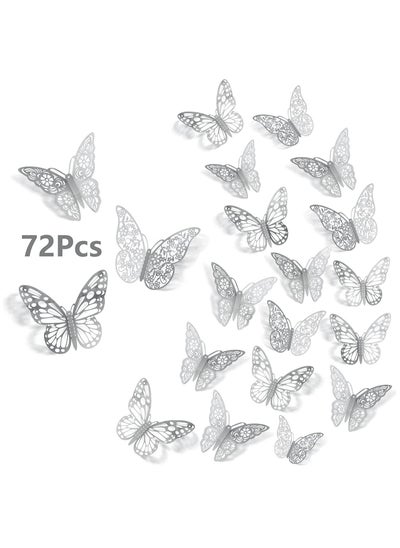 Buy Hollow Out 3D Butterfly Wall Decal With Glue Silver One Set of  72 Piece 3 Sizes 3 Styles in UAE