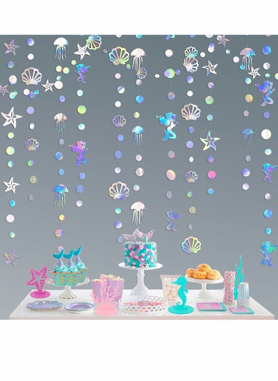 اشتري Iridescent Mermaid Garland with Jellyfish Seashell Starfish Pearl Holographic Paper Streamer for Little Rainbow Theme Birthday Bachelorette Baby Shower Under The Sea Party Decorations 52 Ft في الامارات