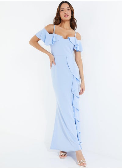 Buy Cold Shoulder Waterfall Trim Dress in Saudi Arabia