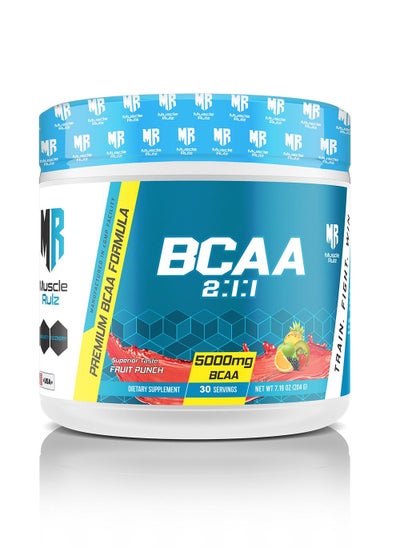 Buy Muscle Rulz BCAA 5000 mg 30 Servings Fruit Punch - 204 grams in UAE