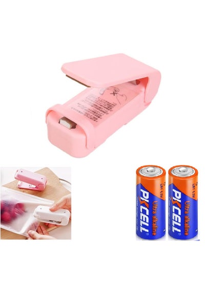 اشتري Mini Heat Sealer with Batteries, Mini Bag Sealer, 2 in 1 Portable Handheld Bag Heat Vacuum Sealer, Bag Sealing Machine for Plastic Bags Foods Storage, Snack Fruits Cookies Fresh-Pink في الامارات