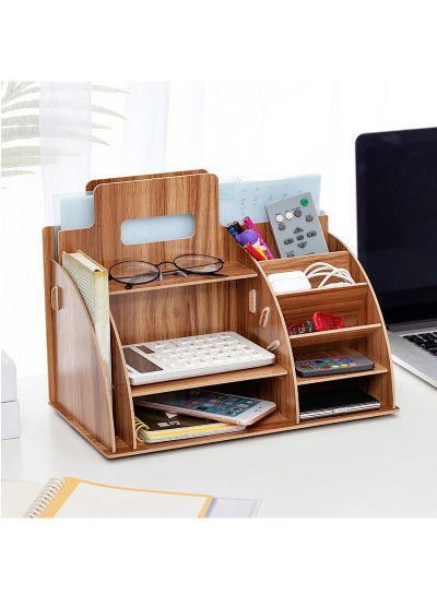 Buy Wooden Desktop Organizer Pen Holder Stationery Storage For Home Office School in Saudi Arabia