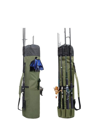 اشتري Durable Canvas Fishing Rod & Reel Organizer Bag Travel Carry Case Bag- Holds 5 Poles & Tackle في الامارات