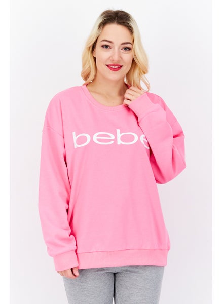 Buy Women Round Neck Brand Logo Long Sleeves Sweatshirts, Pink in UAE