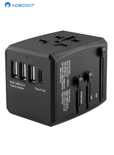 Buy Global Universal International Travel Adapter with 3 USB 1 Type C-All-in-One Multi-functional Portable Wall Plug Charger with Fuse - Worldwide Smart AC Power Outlet Adapter for US/EU/AU/UK/Asia, Black in Saudi Arabia