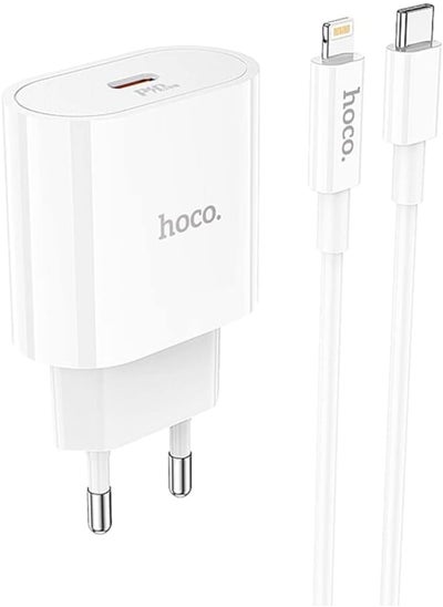 Buy Hoco C94A - Metro Single Port Fast Charger (3A- PD20W), Set With Type-C To Lightning Cable, Support PD, PPS, QC3.0, FCP, AFC Fast Charging Protoclols, Compatible with iPhone Samsung Xiaomi Oppo-White in Egypt