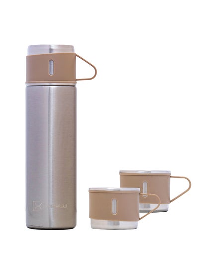 Buy Double Wall Insulated Tumbler Vacuum Flask With 2 X 150 ML Cup - Ivory in UAE