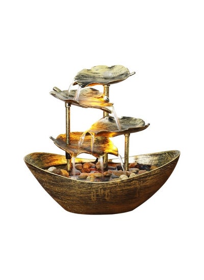 Buy Relaxation closed waterfall fountain table top water fountain home office room for desktop decoration Colour:Gold in UAE