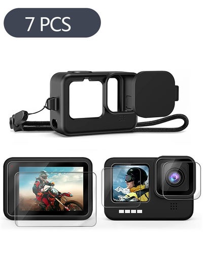 Buy Silicone Sleeve Case for Go Pro Hero 11 /Hero 10 /Hero 9, Screen Protectors & Lens Caps & Lanyard for Go Pro Hero 11 /10 / 9 Accessories Kit (Black) in Saudi Arabia