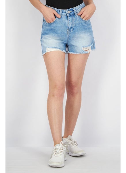 Buy Women High Waist Denim Short, Blue in UAE