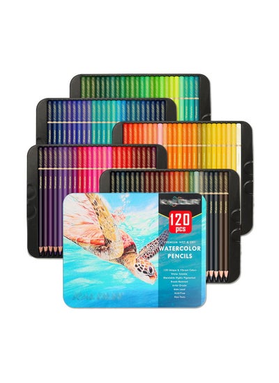 اشتري 120pcs Art Supplies Water Soluble Wooden Painted Pencil Set Gift Box في الامارات