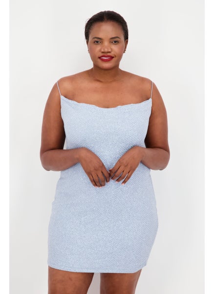 Buy Women Plus Size Textured Casual Mini Dress, Dusty Blue/Silver in Saudi Arabia