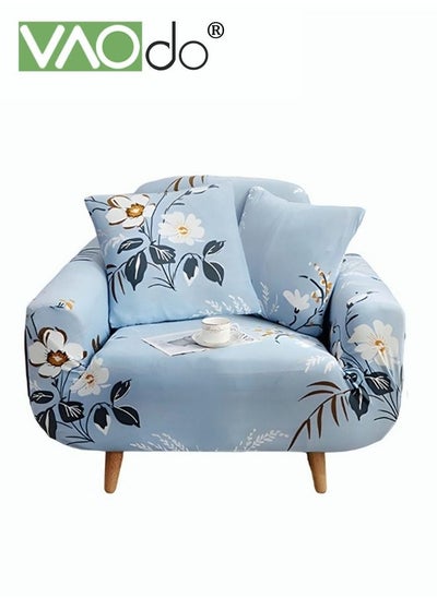 Buy High Elastic Sofa Cover 1 Seat Universal All Inclusive Sofa Cover Fine Soft Material High Color Fastness Blue flower shape With Elastic Belt Sofa Cover in UAE