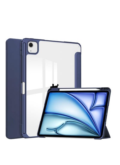 Buy Hybrid Case Compatible With IPad Air 13 Inch (M2) 2024 Case, Smart Slim Folio Stand Auto Sleep/Wake Cover, With Pencil Slot, Clear Transparent Back Shell For IPad Air 13 Inch (Dark Blue) in Egypt