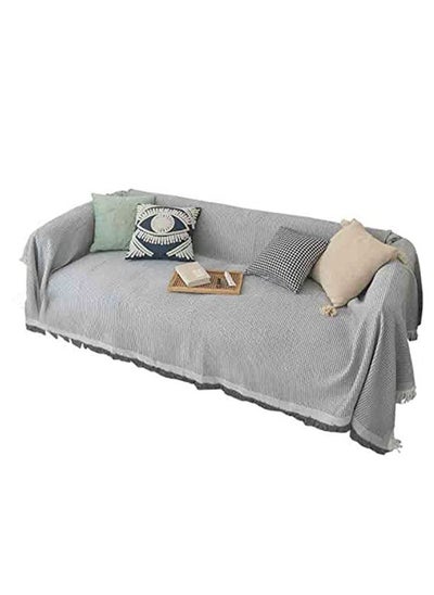 اشتري Thickened Weave Sofa Cover, Couch Covers for 3 Cushion Couch, Sectional Couch Covers for Home or Workplace Weave Sofa Towel Cover Tablecloth Carpet Throw Blanket For Bed, Grey/White180x260cm في الامارات