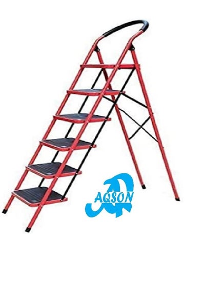 اشتري AQSON Folding Steps Ladder Domestic Light Stepladder Household Combination Multi Function Ladders Indoor Outdoor Home 6 Step, Red, XL04 في الامارات