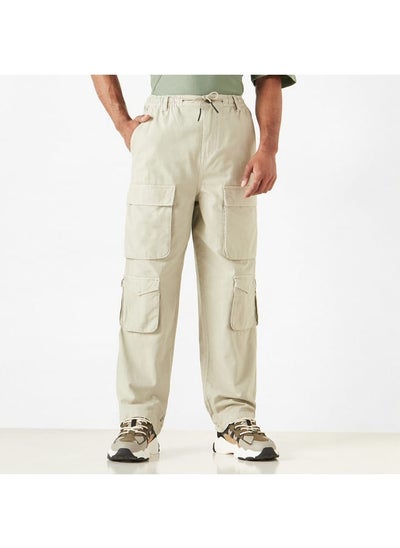 Buy Lee Cooper Solid Relaxed Fit Cargo Pants with Drawstring Closure in UAE