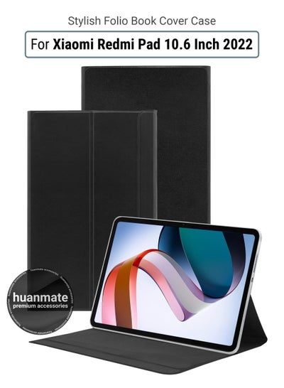 Buy Stylish Protective Folio Book Case Cover For Xiaomi Redmi Pad 10.6 Inch 2022 Black in Saudi Arabia