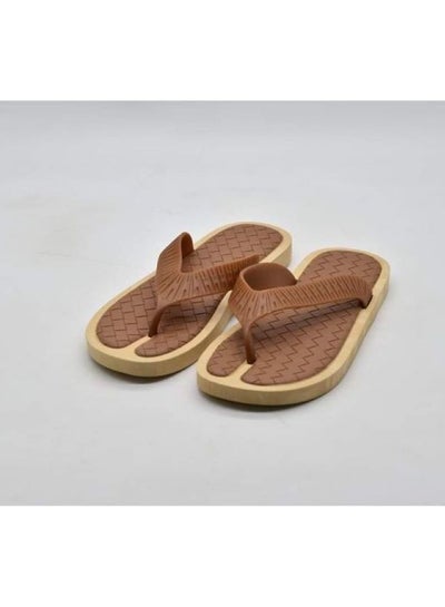 Buy Women's slipper with silicone strap and rubber sole, camel color in Egypt