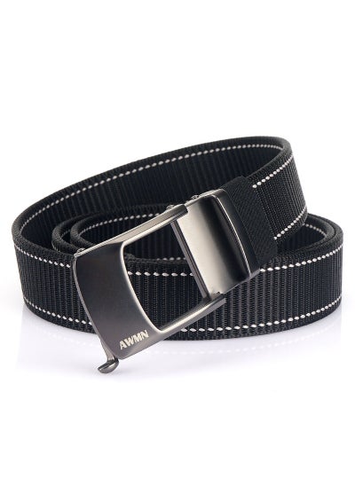 Buy New Mens Casual Simple Nylon Braided Belt New Design Automatic Buckle Toothless Adjustable Cuttable BeltBlack White line Black White line in UAE