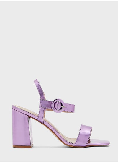 Buy Metallic Buckle Detail Ankle Strap Sandal in UAE