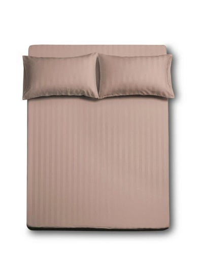 Buy Single and Twin Bed Hotel Fitted 2-Piece Bed Sheet Set - Microfiber, Classic Striped Design in Saudi Arabia