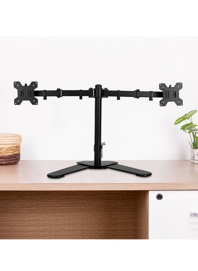 Buy Adjustable Motion Dual Monitor Desktop Stand Double Arms Monitor Mount Rotate Computer Screen Table Holder in Saudi Arabia