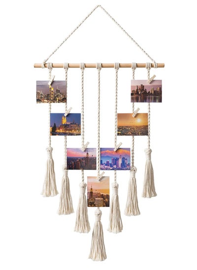 Buy Macrame Wall Hanging Photo Card Display With Wood Clips Hanging Pictures Organizer Bohemian Handmade Woven Tapestry Home Decor, 27"L x 17''W in Saudi Arabia