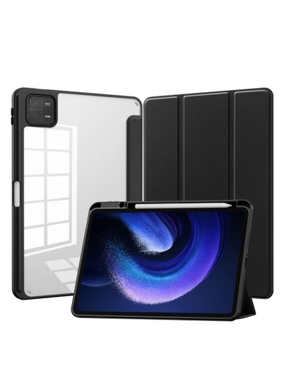 Buy Transparent Hard Shell Back Trifold Smart Cover Protective Slim Case for Xiaomi Mi Pad 6 /Pad 6 Pro Black in UAE