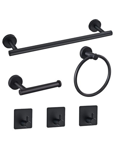 Buy Towel Bar Set KASTWAVE 6 PCS Bathroom Matte Black Stainless Steel Bathroom Accessories Towel Rack Set Round Wall Mounted, Include 16inch Towel Bar, Toilet Paper Holder, Towel Ring, 3 Robe Towel Hooks in Saudi Arabia