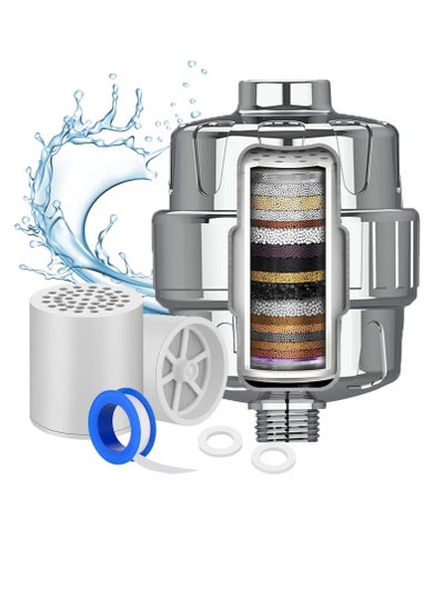 Buy Shower Filter, 25-Level High Output Hard Water Shower Head Filter with 3 Replaceable Filter Cartridges, Universal Shower Head Water Filter, Removes Chlorine (White) in Saudi Arabia