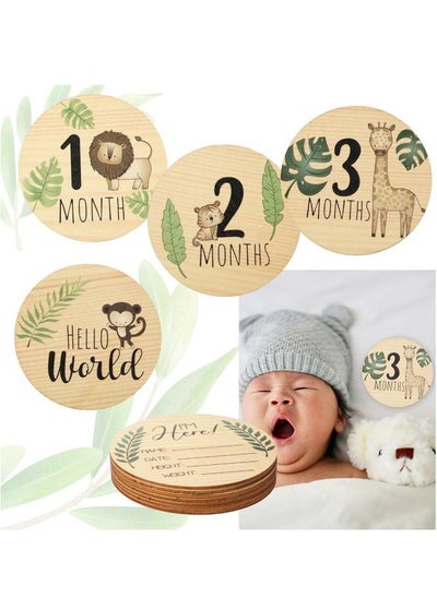 Buy Baby Monthly Milestone With Announcement Sign Wooden Newborn Welcome Discs Sign Round New Baby Sign Double Sided Printed Baby for Boys Girls Photo Prop Baby Shower in Saudi Arabia