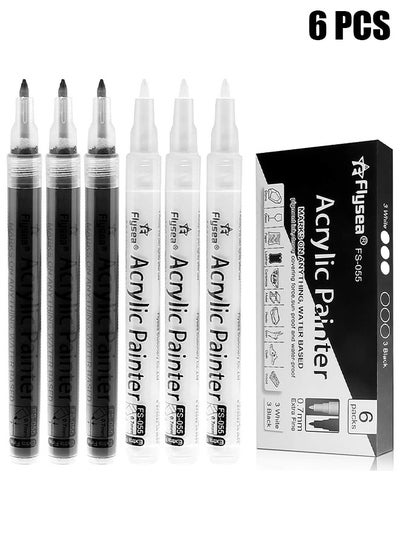 Buy Paint Pens White Black Marker, 6 Pack 0.7mm Acrylic Black Permanent Marker ,White Paint Pens for Rock Painting Stone Ceramic Glass Plastic Glass Metal Canvas Water-based Extra Fine Point in UAE