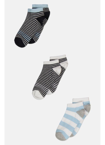 اشتري Kids Boy 3 Pair Stripe socks, White/Navy Combo في الامارات