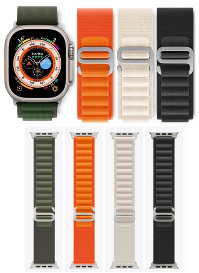 Buy 4Pack for Apple Watch Alpine Loop Band 49mm/45mm/44mm Nylon Woven Sport Strap for Apple Watch Series 8/Ultra/7/SE/6/5/4/3/2/8 White/Green/Orange/Black in UAE