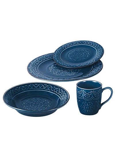 Buy 16-Piece Porcelain Dinnerware Set Dark Blue in Saudi Arabia