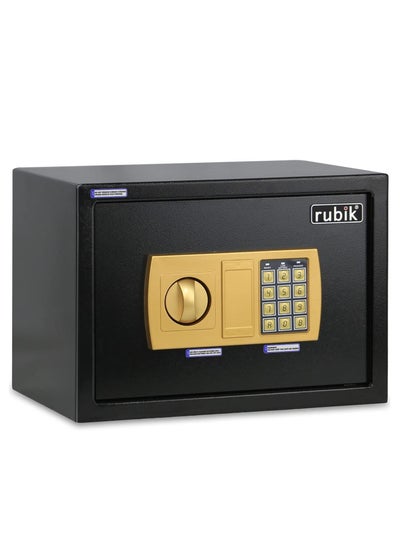 Buy Safe Box A4 Document Size With Digital Lock and Override Key For Home Office Shop Business RB-25E (25x35x25cm) Black/Gold in UAE