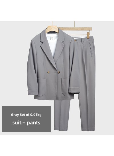 Buy Japanese Casual Suit Set Loose Fit Gray [Suit]] in UAE