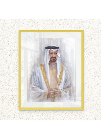 اشتري Art Decor Framed Fine Art of Sheikh Mohammed Bin Zayed Bin Sultan Al Nahyan Portrait UAE Wall Art with Matt Board Print Wall Decor for Home Living Room Office and Gifting في الامارات