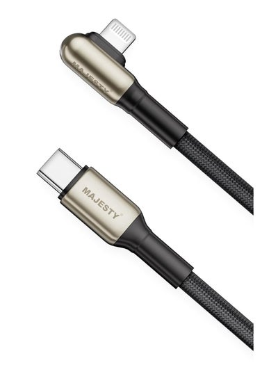 اشتري ماجيستي كابل شاحن USB-C إلى لايتنينج سلك شحن سريع مضفر زاوية قائمة 27 واط مصنوع من خليط الزنك عالي الجودة لهواتف iPhone 14/14 Pro/14 Plus/14 Pro Max، iPad Pro، وسلسلة iPhone 8-13 - أسود 1.2 متر" في السعودية