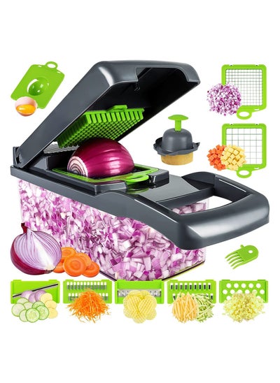 اشتري Vegetable Chopper Pro Onion Chopper Multifunctional 13 in 1 Food Chopper  Kitchen Vegetable Slicer Dicer Cutter Veggie Chopper With 8 Blades Carrot and Garlic في الامارات