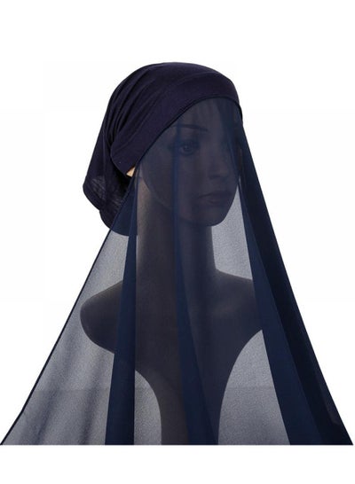 Instant Hijab with Veil,Muslim Fashion Solid Color Chiffon Head